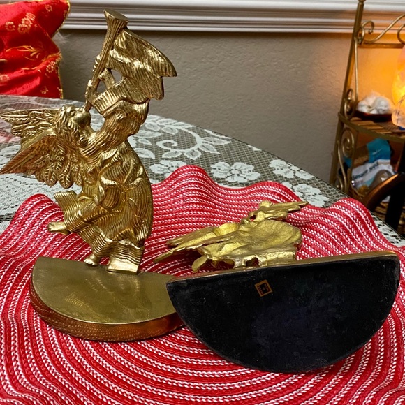 VINTAGE SOLID BRASS 2 ANGELS MANTEL X’MAS DECOR - Picture 3 of 4
